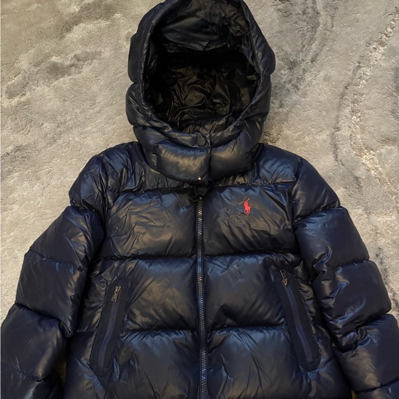 Girls Puffer Ralph Lauren dark blue coat size 8-10 med gently worn